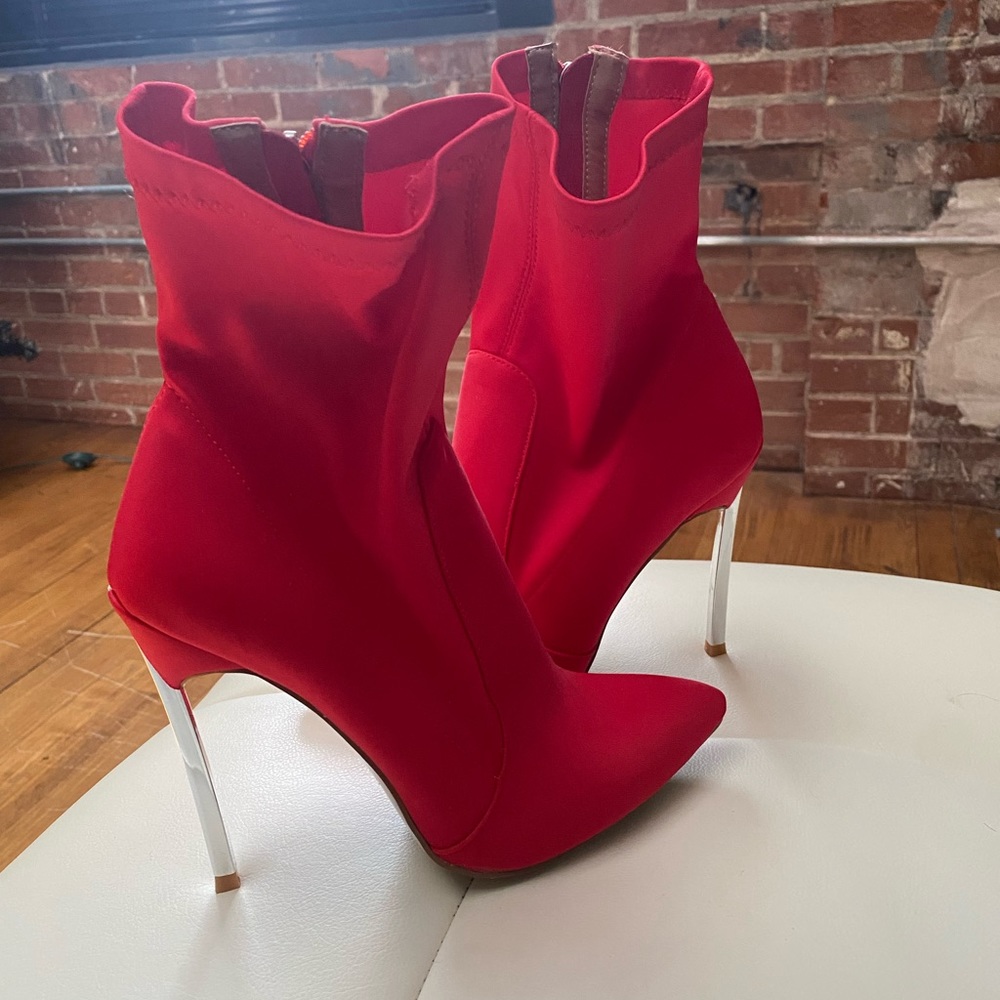 Red Booties Chrome stiletto heel